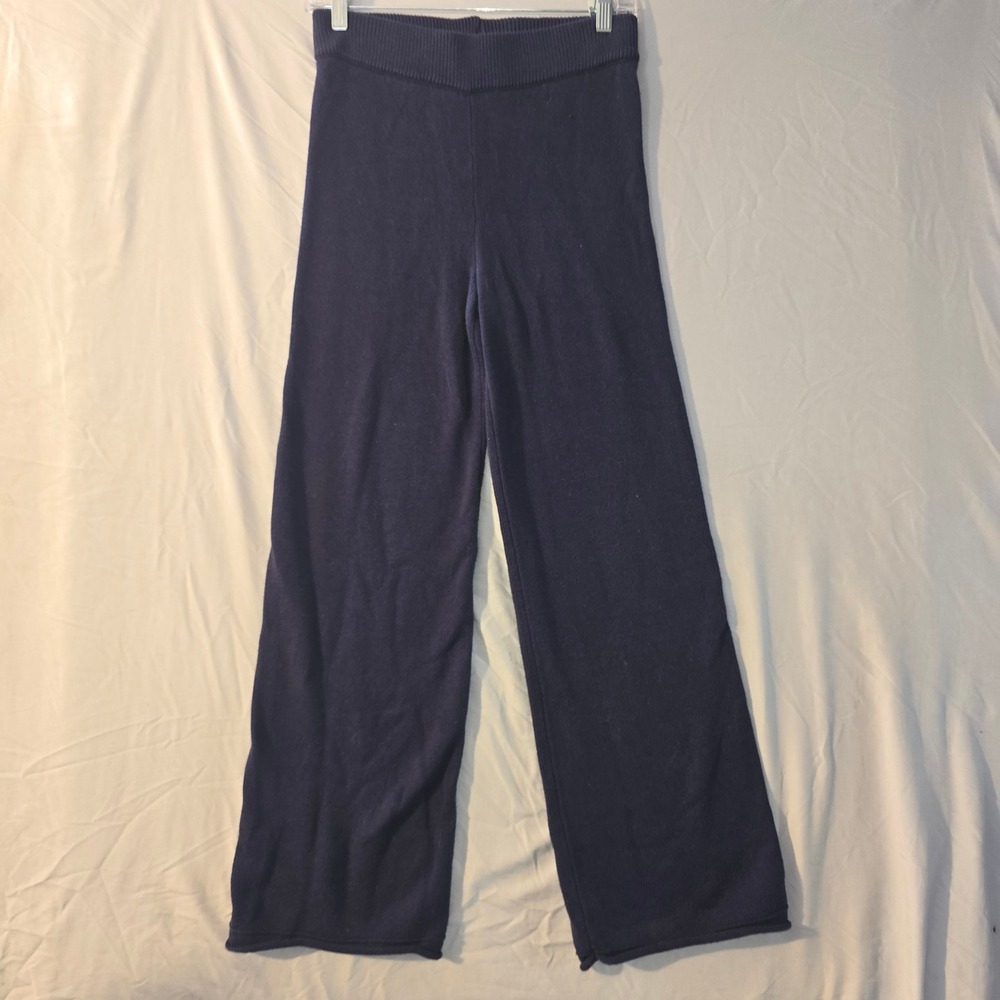 Pink Rose Knit Wide Leg Pants Small Kids Navy Blue Ribbed Waist Recycled Yarn